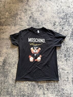 Moschino Black Tee with Teddy Logo and Script